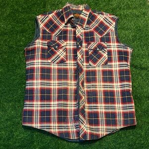 Stir Ups Western Model Sleeveless Plaid Snap Button-Up Vest XL